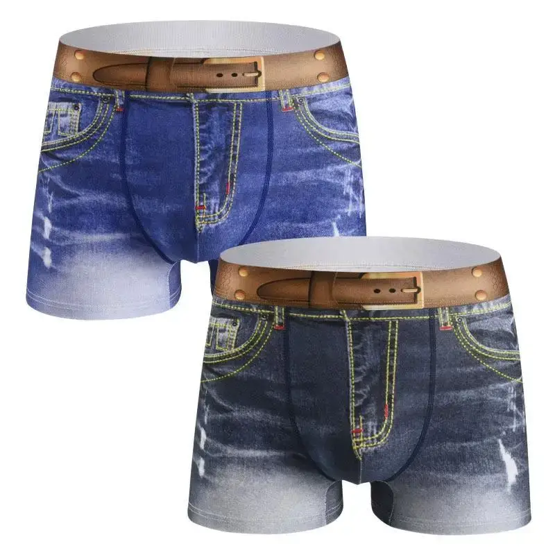 1PCS Men's underwear denim print cotton U-shaped design, breathable boxer, men's comfort cotton — image 2