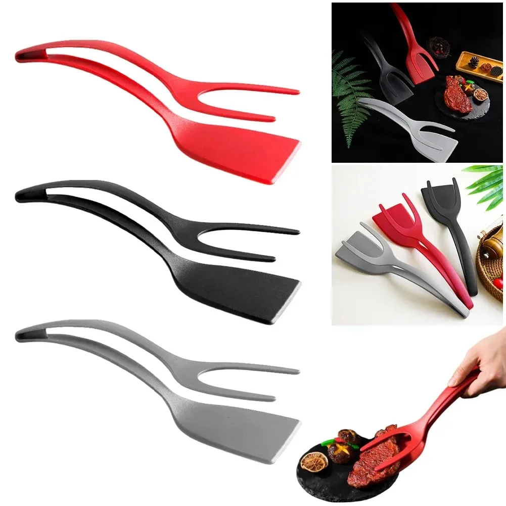 Egg Flipper Spatula 2 in 1 Grip and Flip Spatula Tongs Silicone Egg Flipper Tool Fish French Toast Tongs Non-Stick Cooking — image 2