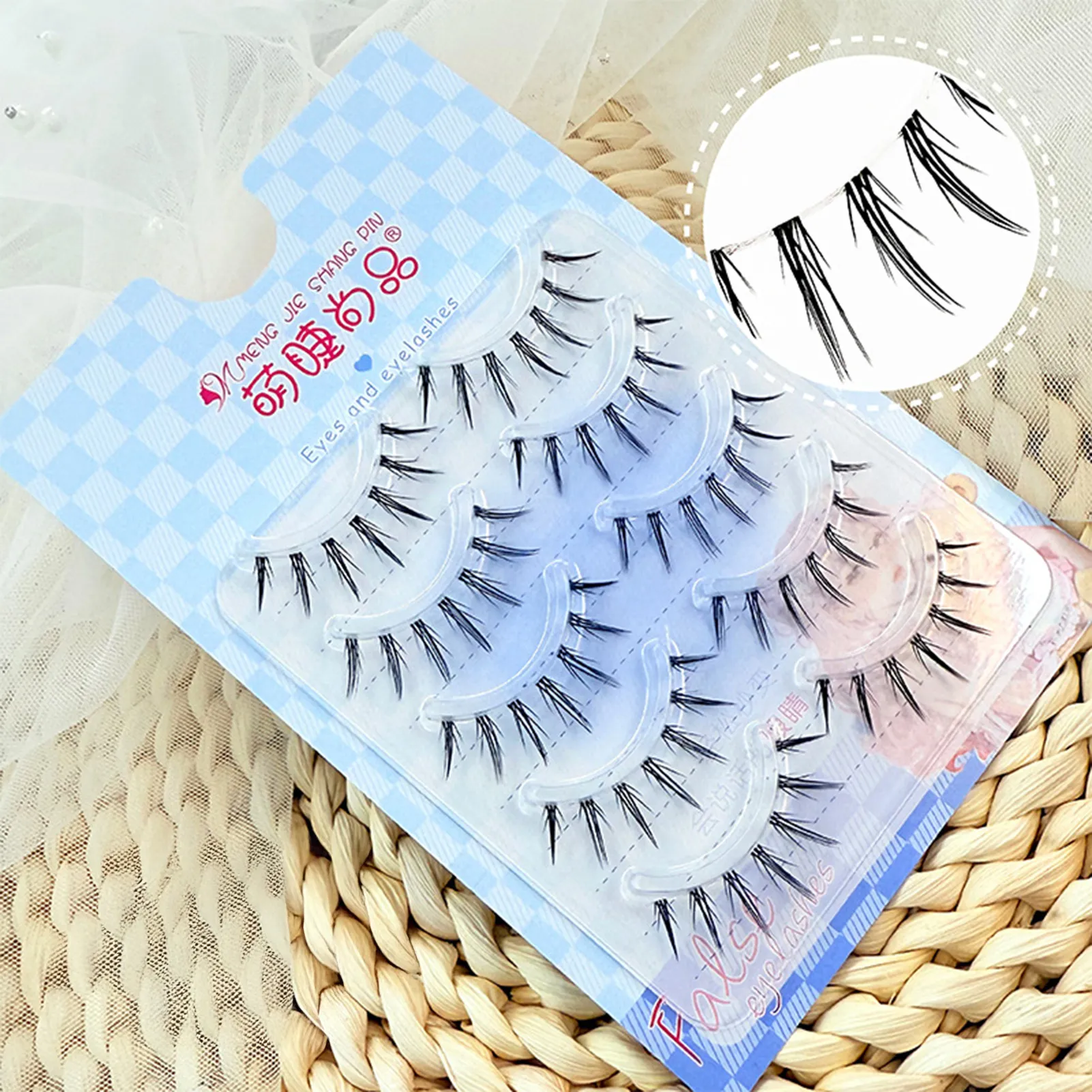 5 Pairs Black One-piece Manga False Eyelashes Natural Spiky Wispy Thick Korean Eye Lashes For Cosplay Makeup Enlarging Your Eyes — image 3