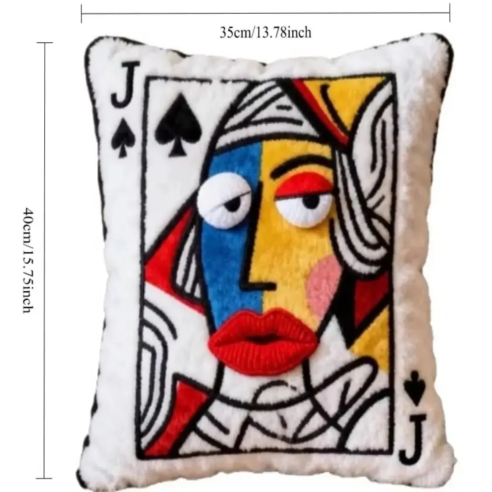 Patchwork-stil pokerkortpude 3D Store øjne Højværdidesign Broderet pude Kortspil-tema Patchworkpude Indretning til hjemmet — image 7