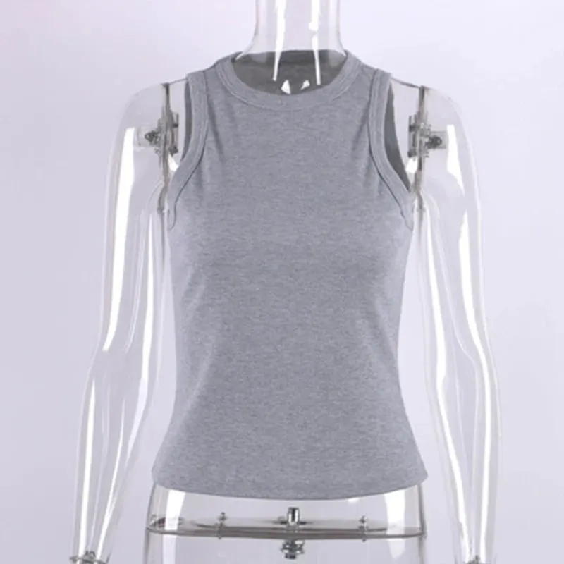 Top in maglia a costine Collo Camicie basic estive Bianco Nero Gilet sportivo casual con spalle scoperte Canotta da donna verde — image 9