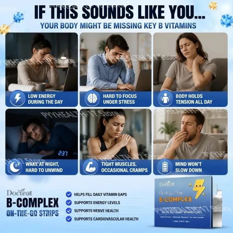 Docteat B-Complex Tiras de disolución oral Apoya el metabolismo energético y la salud de los nervios Ayuda a llenar los vacíos vitamínicos diarios 7 tiras — image 4