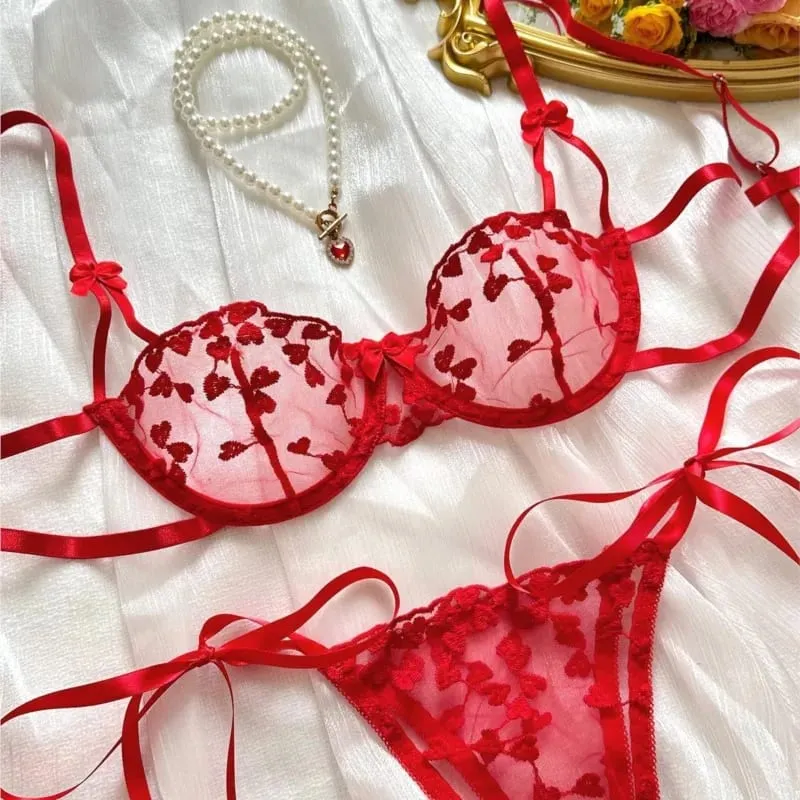 Exotic Fantasy ชุดชั้นใน Underwire Bra กางเกง 2 ชิ้น Sheer ตาข่ายเย็บปักถักร้อยชุดชั้นในสำหรับสตรี — image 3