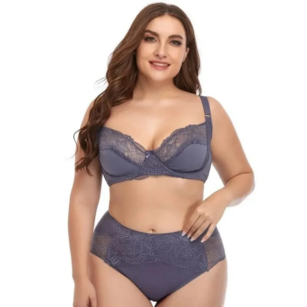 Nhẹ Ren Nội Y Bộ Áo Ngực Dành Cho Plus Size Nữ Mỏng Cúp Quần Lót Có Quần Lót Thoải Mái Nâng Hàng Ngày — image 3