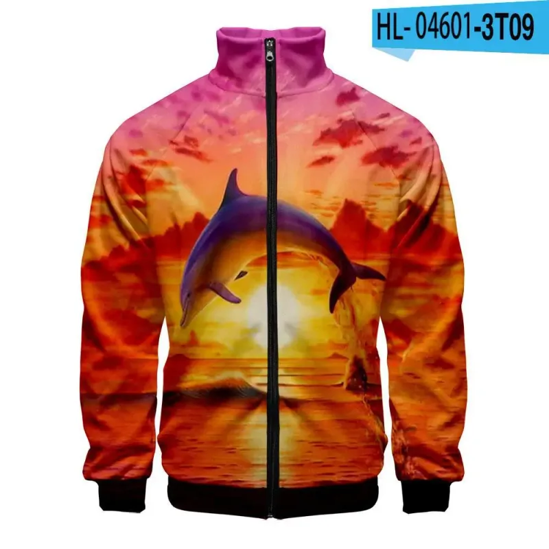 Harajuku Popular Novelty dolphin 3D Print Zipper Raglan Jacket Windbreaker Boys/Girls Comfortable Stand Collar Jackets Coats — image 11