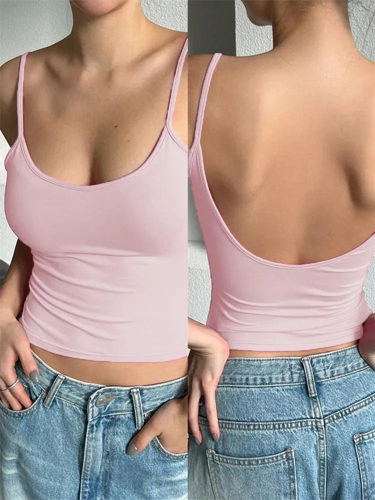 Women Backless Cami Crop Top Summer Solid Color Casual Sleeveless Top Streetwear Y2K Clothes — image 11