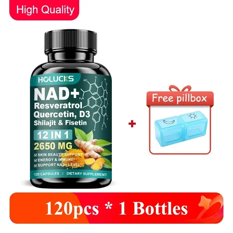 Capsule NAD+ 12 in 1 con semi d'uva curcuma supportano la produzione di energia, comfort digestivo e funzione immunitaria per donne attive