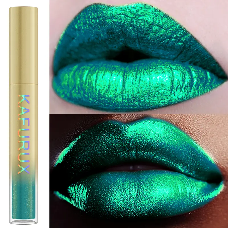 1 STÜCK Grüne Farbe Metallic Lip Glaze Glitzer Flüssiger Lippenstift Hochpigmentierte Lippentönung für Lippen- oder Augen-Make-up Glanz Funkelnde Geschenke