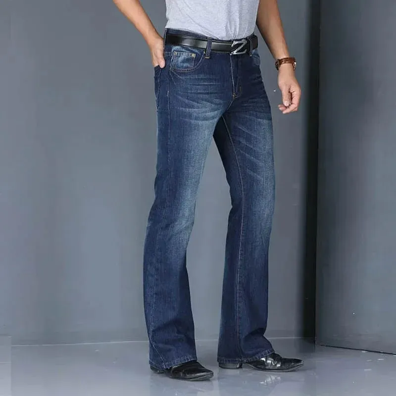 Jeans svasati in denim Pantaloni da uomo in denim con taglio a stivale Comodi pantaloni neri blu casual larghi leggermente sottili classici per bootcut maschile — image 2