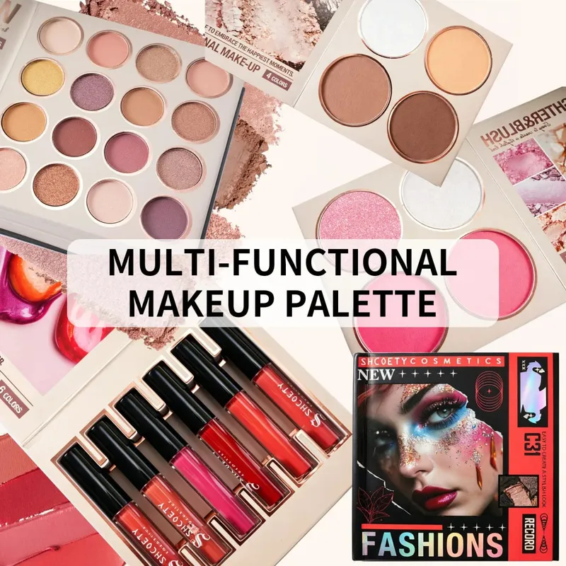 Kit de libro de maquillaje todo en uno de varias páginas, sombra de ojos, rubor, resaltador, polvo para cejas y brillo de labios, paleta cosmética — image 3