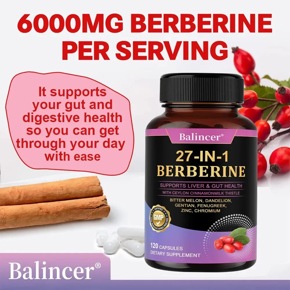Capsule di berberina 27-IN-1 - Contiene cardo mariano alla cannella di Ceylon - Supporta la salute del cuore, il sistema immunitario, il fegato e la salute dell'intestino — image 4