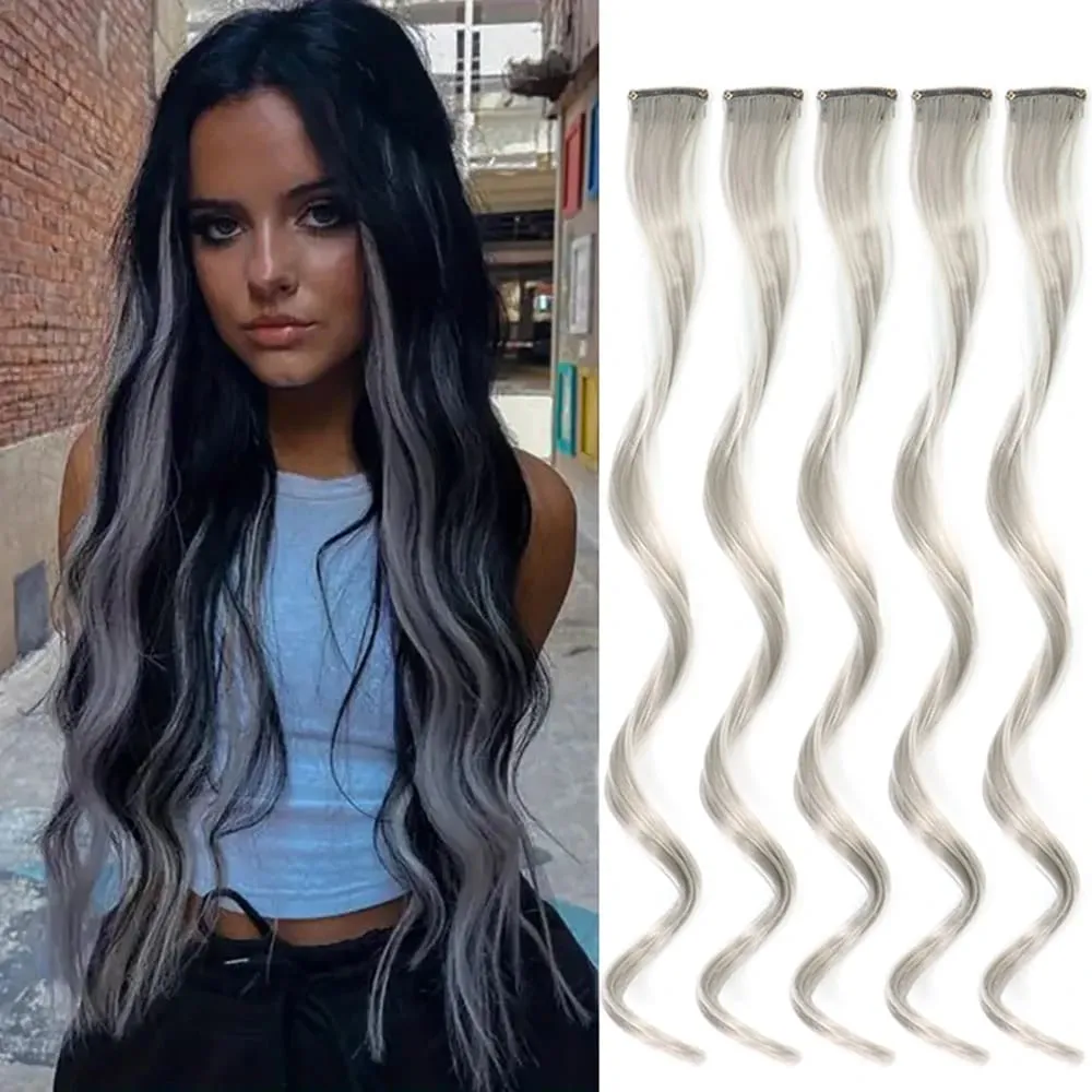 5 Stücke Farbige Haarverlängerungen Party Highlights Lockiges Wellenförmiges Haarteil Clip In Synthetische Streak Für Mädchen Frauen Halloween Perücke — image 14