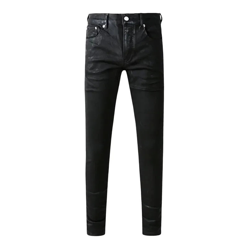 Seluar Jeans Tirus Tirus Bersalut Hitam Lelaki Dibasuh Bermasalah Rekaan Butang Terbang Gaya Jalan Tinggi