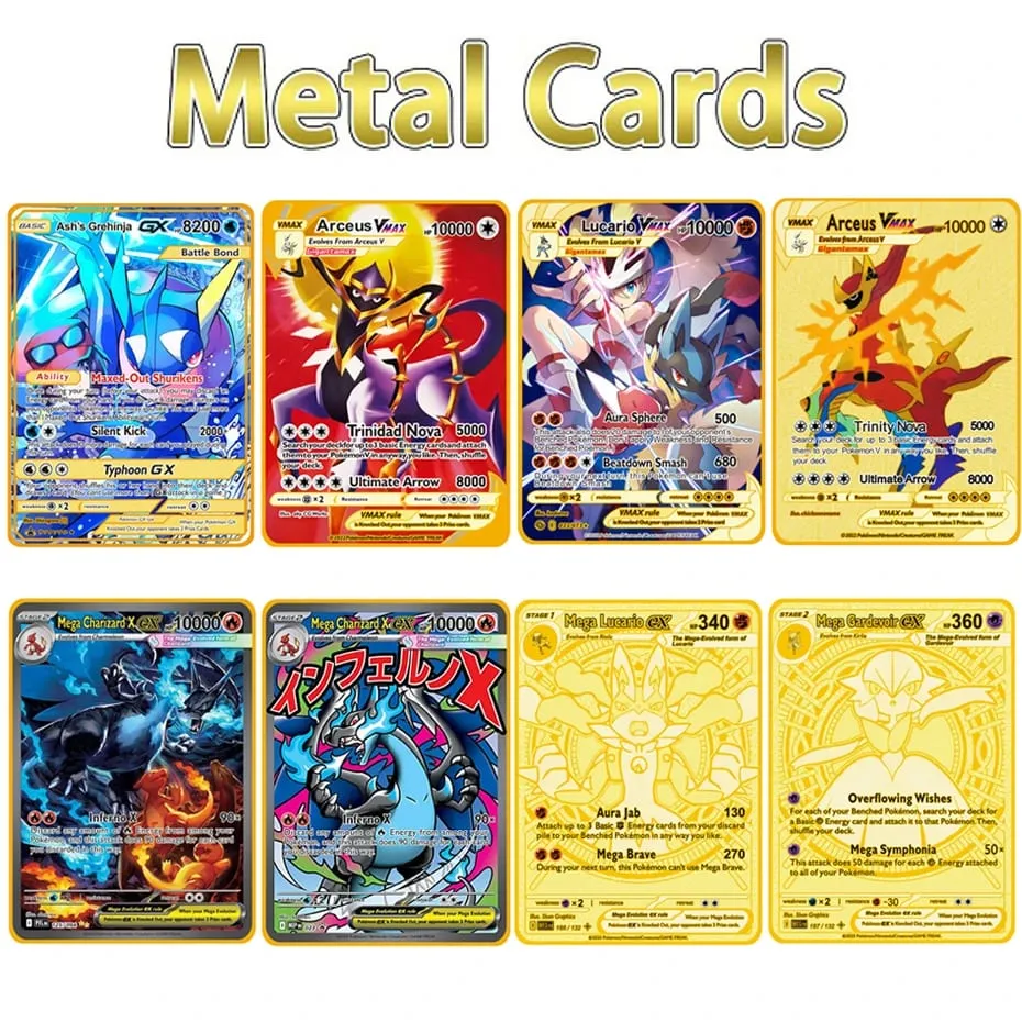 2026 ใหม่ Pokemon การ์ดโลหะ 10000 คะแนน Arceus Charizard Super Card Golden ภาษาอังกฤษ Mewtwo Vmax GX EX อะนิเมะคอลเลกชันการ์ดของขวัญ — image 1