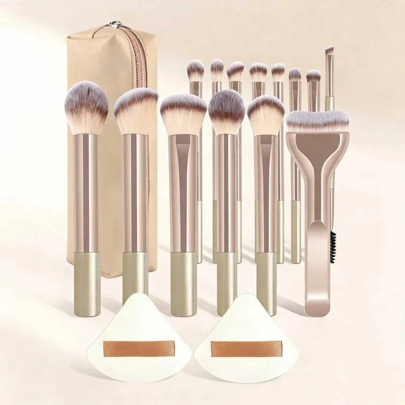 13ks/17ks make-up nástrojů včetně sady štětců na make-up + 1ks taštičky na make-up + 2ks příslušenství Air Puff Base Brush štětec na tvářenku