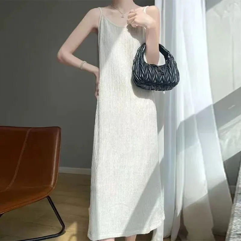 ผู้หญิงสปาเก็ตตี้ชุดสาย 2026 ฤดูร้อนสีทึบหลวม Long Beach Sundress Lasy Elegant ชุดราตรี Midi Dresses — image 2
