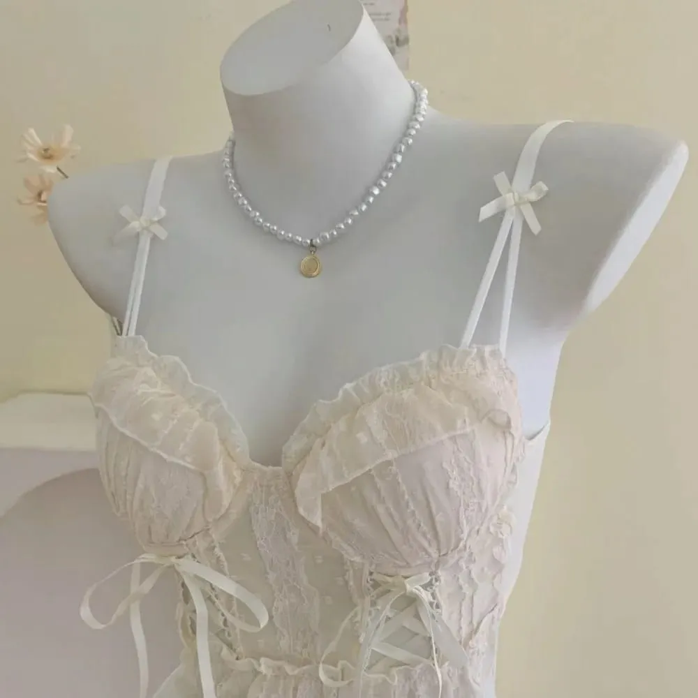 Tatlı Dantel Push Up Sütyen Seti Bayan Küçük Büstü Fırfır Örgü Çapraz Bandaj Strappy Seksi Saf Desi Lingerie İç — image 3