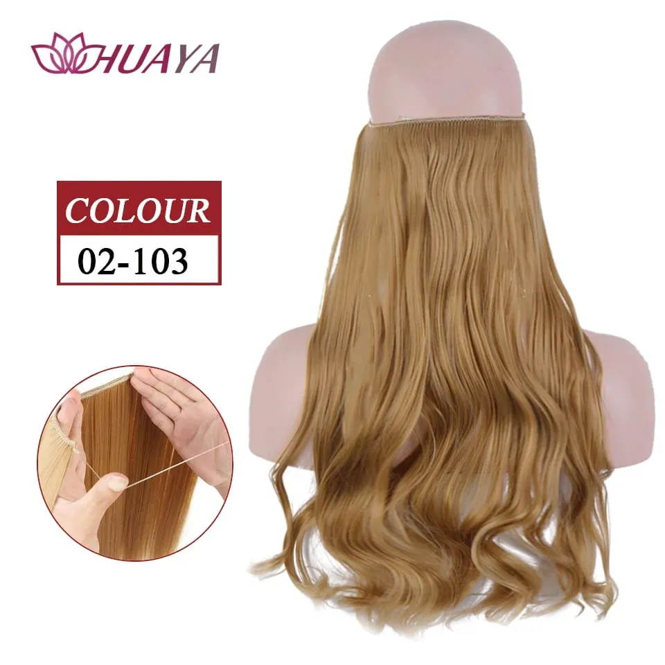 Filo invisibile sintetico lungo rettilineo senza clip nelle estensioni dei capelli Pezzi di capelli finti Linea di pesce segreta Posticci per le donne — image 26