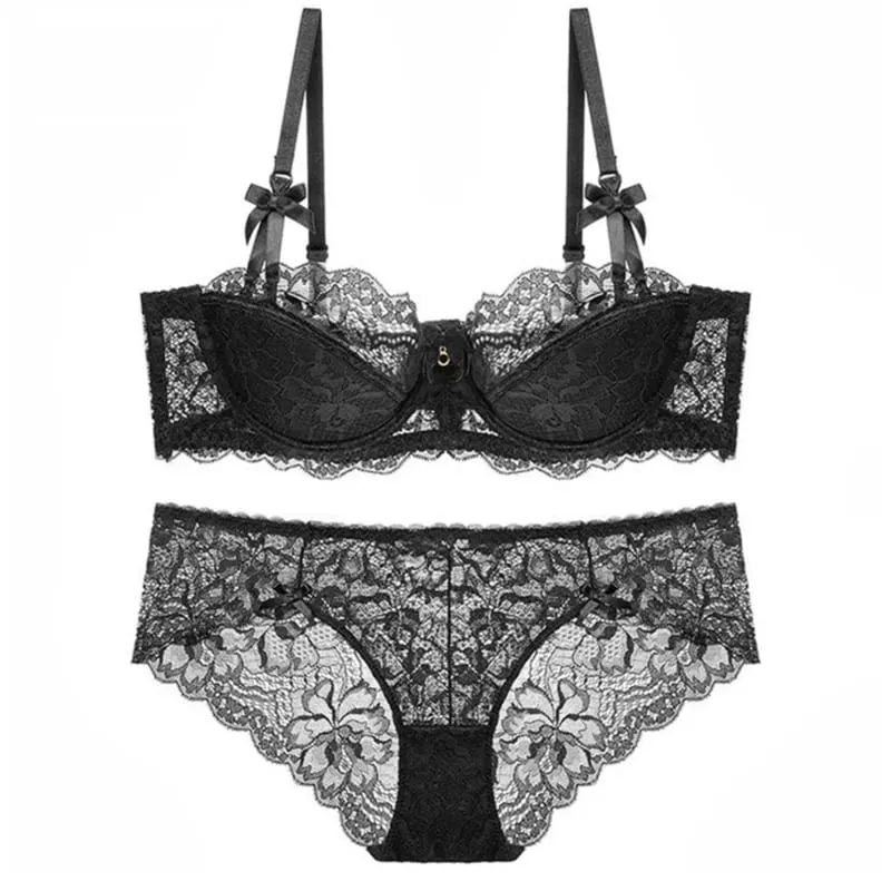 Adjustable Strap Underwire Lingerie Set for Women 2Pcs Floral Lace Bra and Panty — image 2