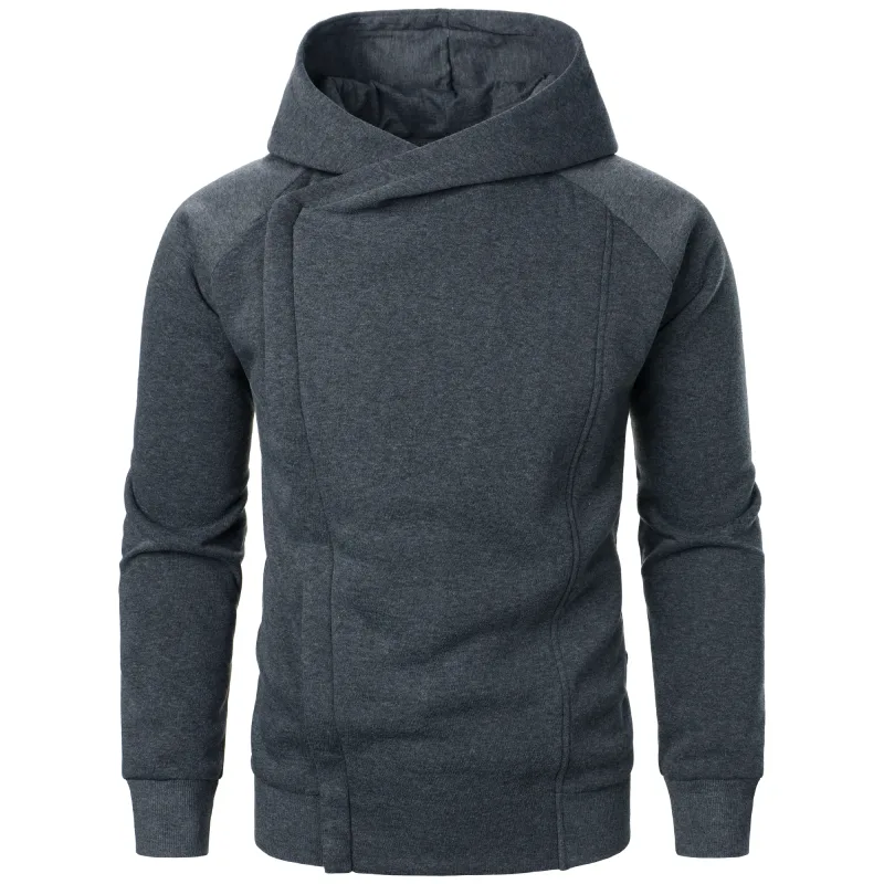 Autumn winter men's solid color hooded top Long sleeve side zipper design hoodie — image 5