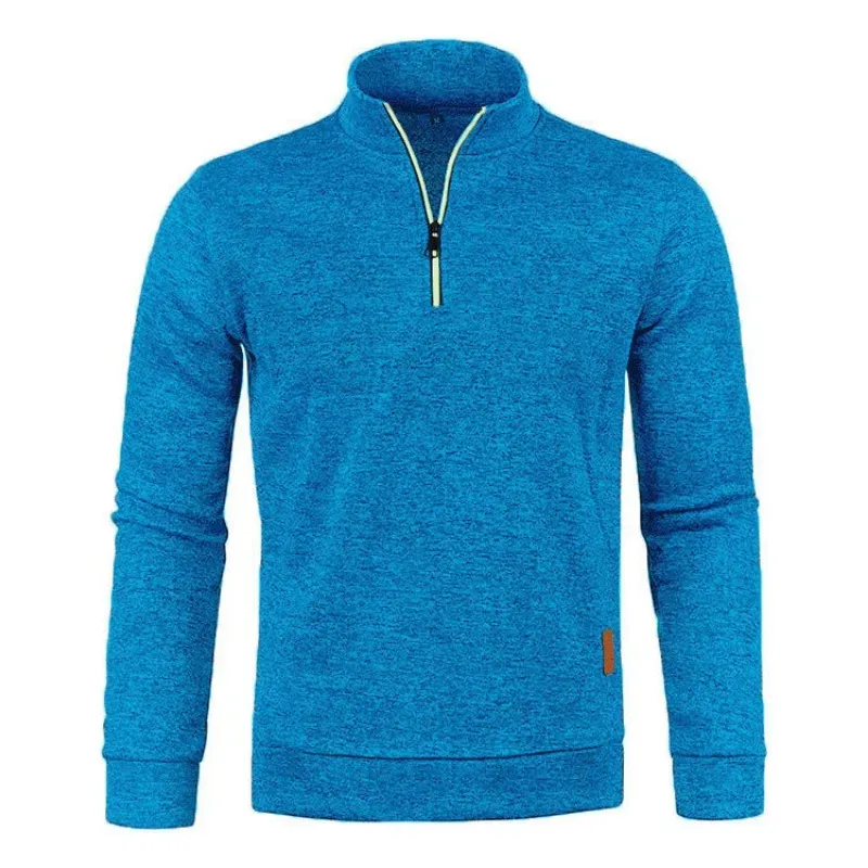 Autumn Men's Half Zipper Sweatshirt Long Sleeve Solid Color Pullover Turtleneck Streetwear Winter Warm Jacket Sport Coats — image 10