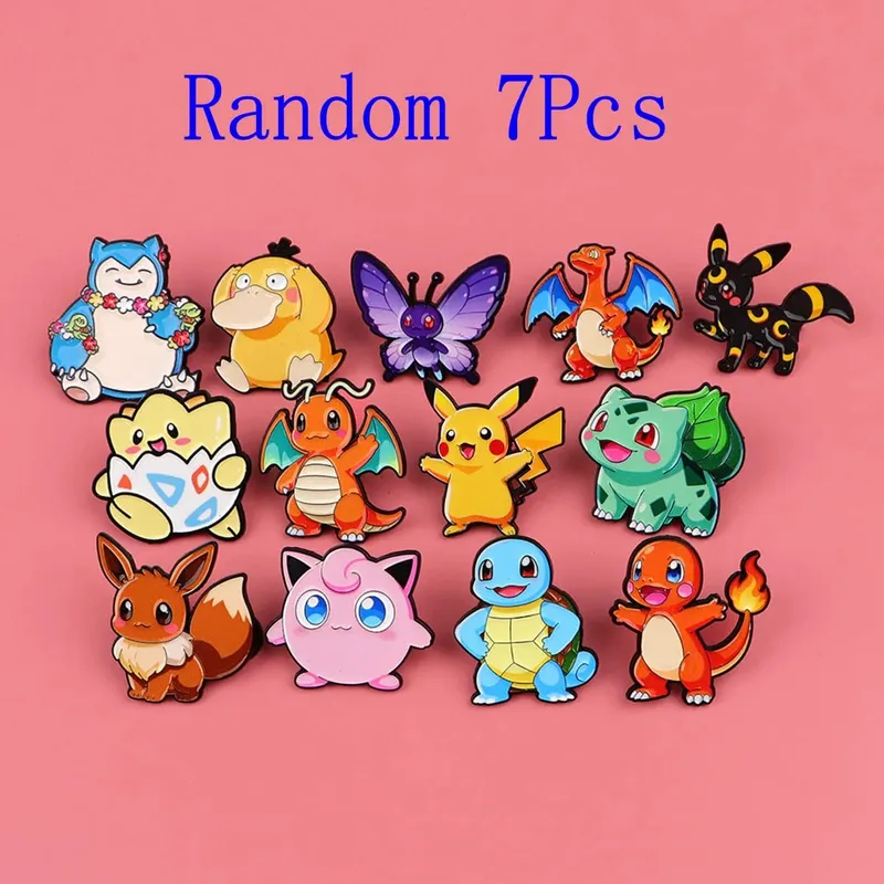 Broches en émail de monstres Pokemon, 7 pièces, broche créative elfe Pikachu Psyduck Bulbasaur écureuil, Badge à revers, cadeau Cosplay