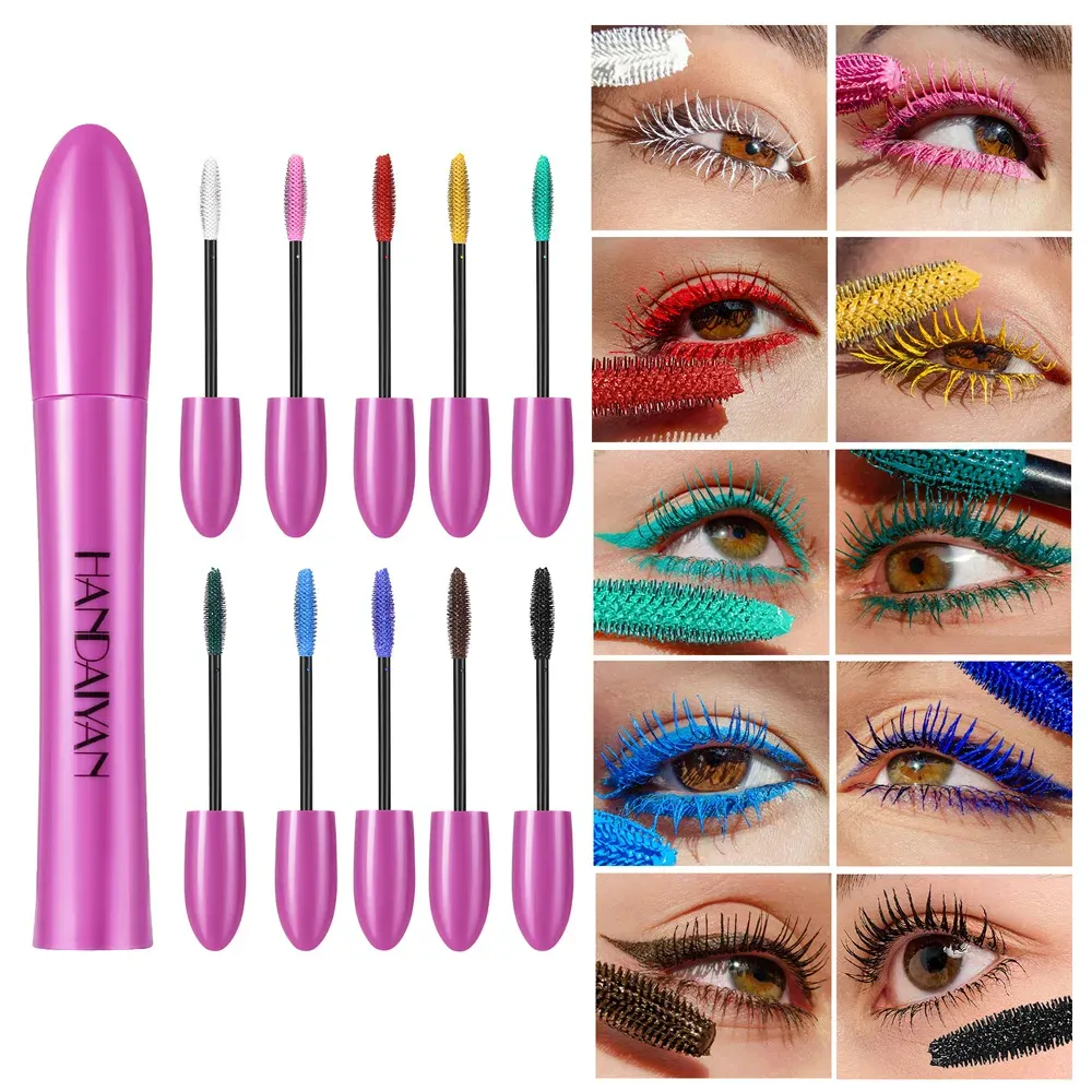 10 Warna Maskara Volumizing Kalis Air Kalis Calit Lencong Tahan Lama Nilam Biru Merah Jambu Maskara untuk Kosmetik Tampak Mata Tebal — image 2