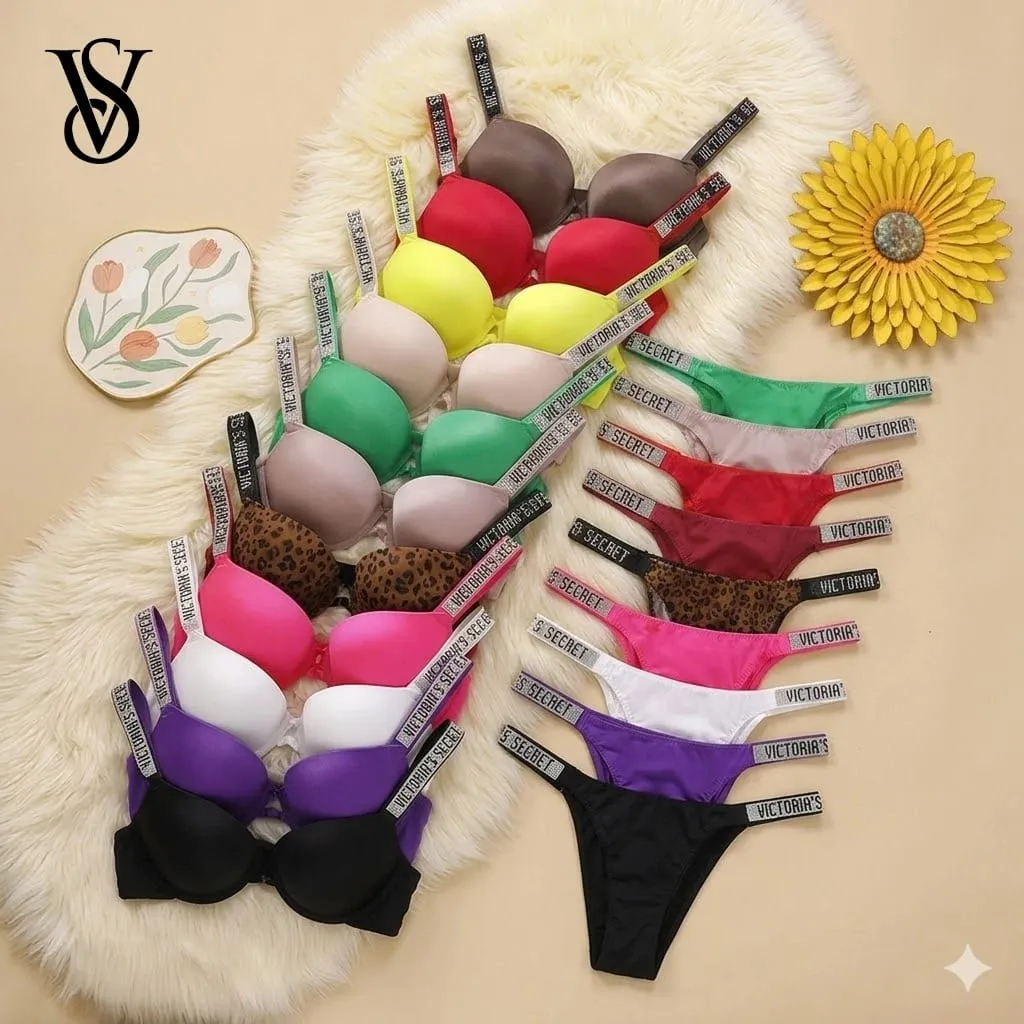 Victoria Secret Shine Script Perizoma Mutandine Molto sexy Logo Shine Strap Reggiseno push up Set Lingerie sexy da donna Hot — image 1