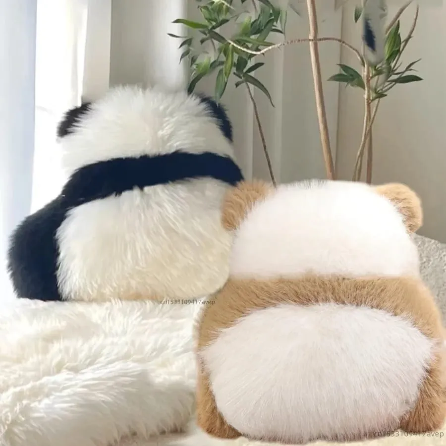Super Fluffy Plush Panda Shadow Stuffed Qizai Back View Cushion Nordic Style Sofa Decor PIllow Chocolate Panda Hug Waist Pillow — image 2