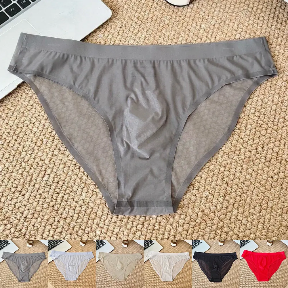 1pc männer Ultra-dünne Transparente Nahtlose Eis Seide Slip 3D Ausbuchtung Beutel Mittlere Taille Unterwäsche Atmungsaktive Männlich dessous — image 4