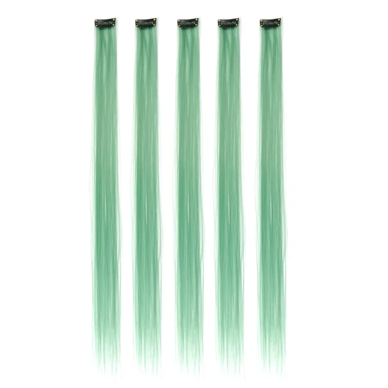 5pcs/set Colorful Clip In Synthetic Hair Extension Rainbow Long Straight Hairpieces For Women Girl Kids Y2K Style Daily Party