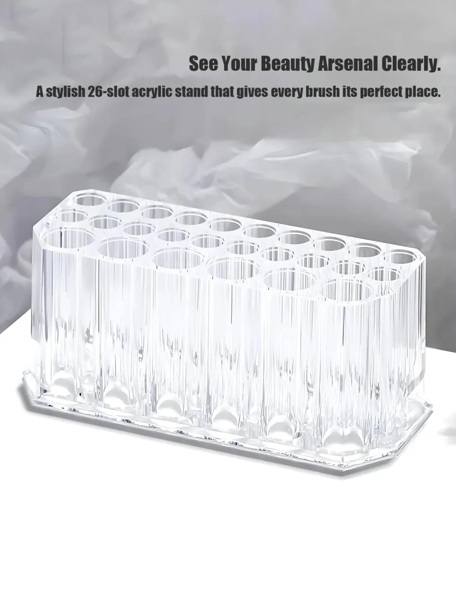 1pc Clear Acrylic 26Hole Brush Stand Multifunctional Makeup Brush Holder Display Case for Nail Art Tools and Cosmetic Brushes — image 4