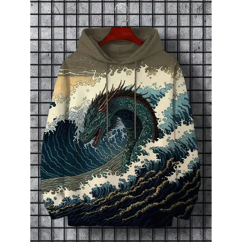 3d impresso ondas macarrão moletom com capuz para homens legal lobo padrão manga longa topos moletom casual harajuku pulôver solto hoodies — image 7