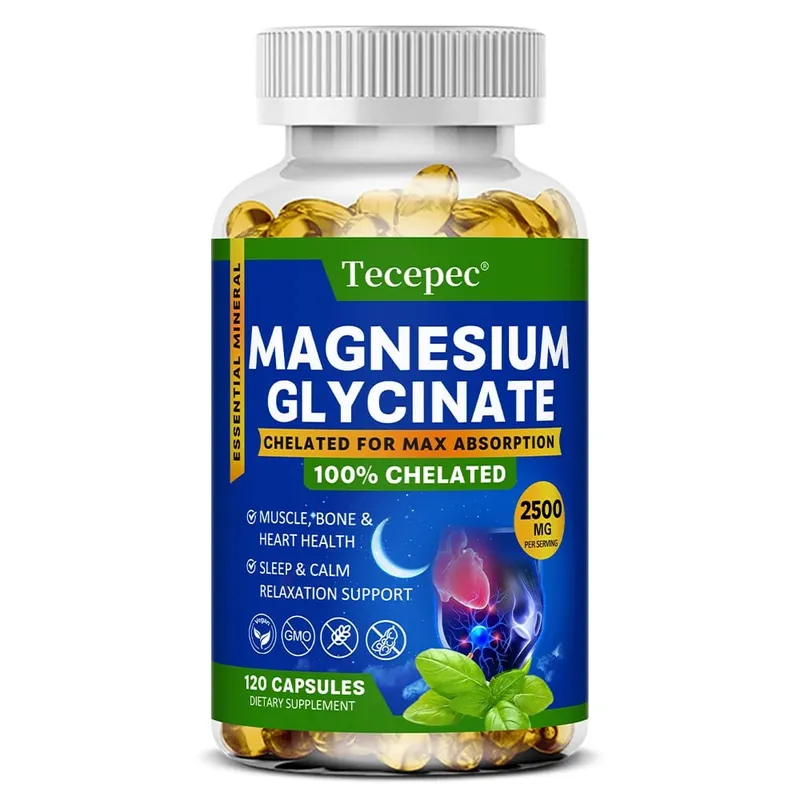 Suplemen Magnesium Glycinate Sangat Diserap Menyokong Relaksasi Otot dan Pemulihan Ketersediaan Bio Maksimum 120 Kapsul