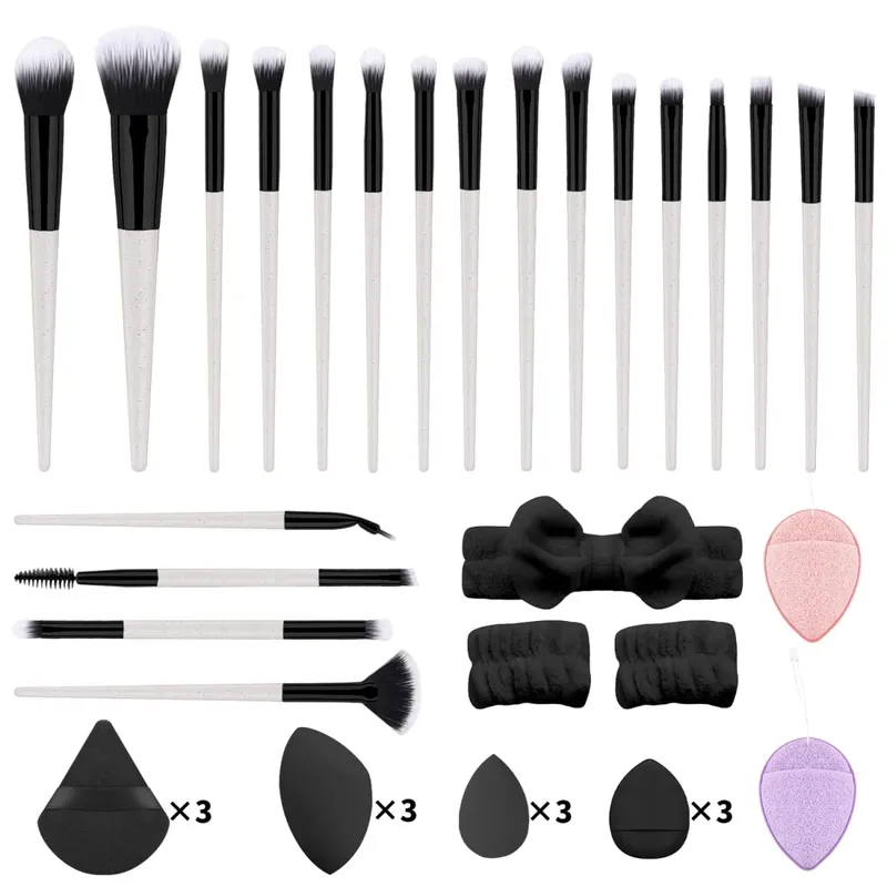 Kit di strumenti per trucco da 37 pezzi, pennelli per trucco da 20 pezzi, con fascia per capelli, soffio di cipria, spugna per il viso — image 12