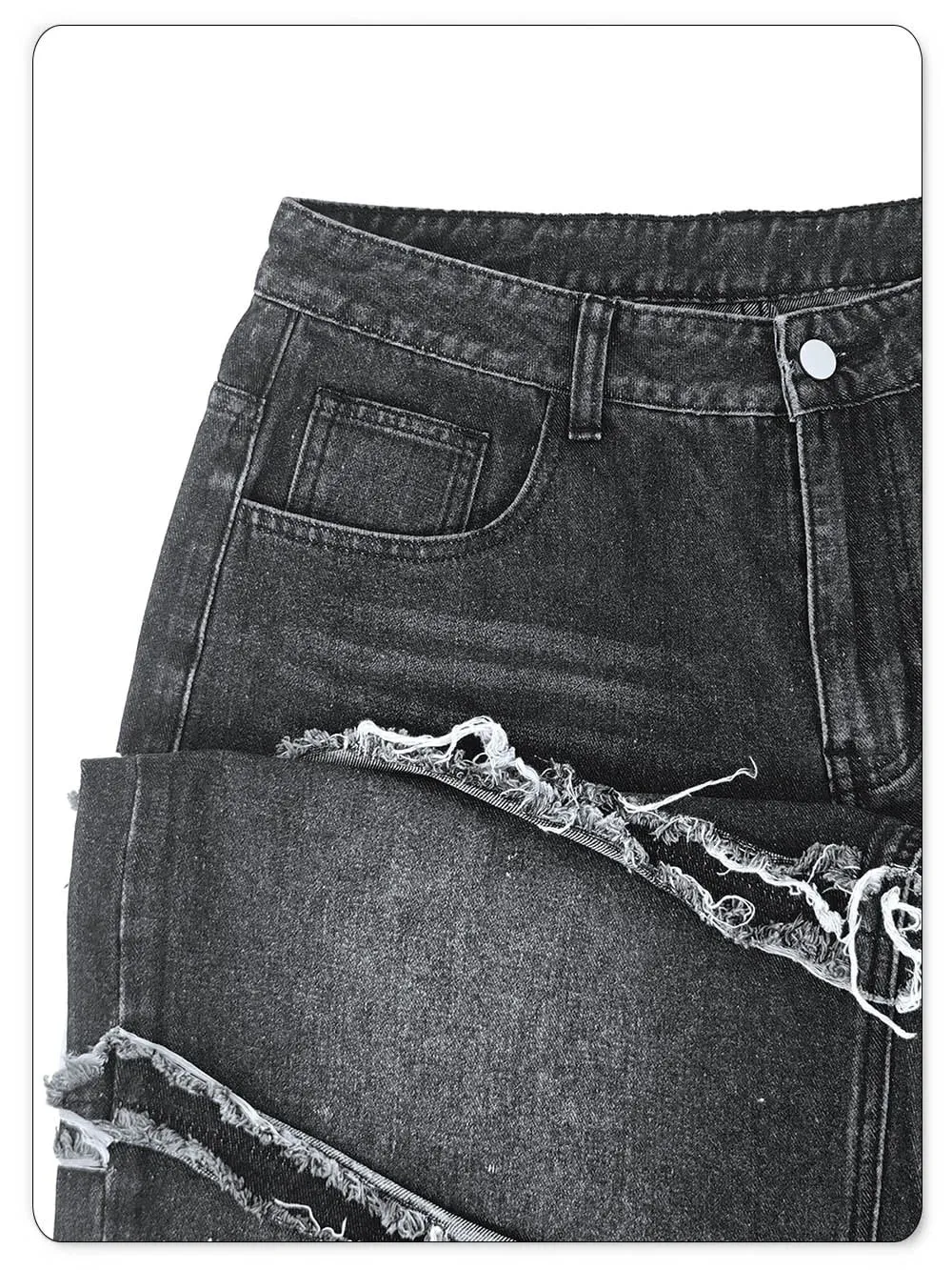 Gothic baggy jeans til mænd, rå flosset kant, dekonstrueret patchwork denimbukser med brede ben Y2K Punk Streetwear-bukser