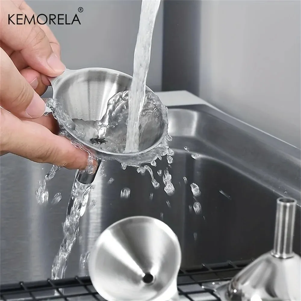 3PCS Edelstahl Silber Trichter Küche Öl Spill Dispenser Wein Leck Werkzeug Küche Trichter Ablauf Werkzeug — image 4