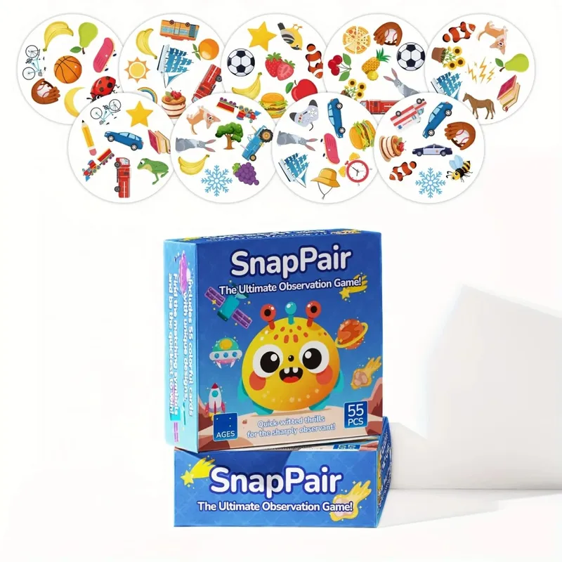 《Snappair: เกมกระดานจับคู่การสังเกตขั้นสูงสุดพร้อมไพ่ 55 ใบ》เกมไพ่เกมกระดานเหมาะอย่างยิ่งสำหรับของขวัญการรวบรวมครอบครัว