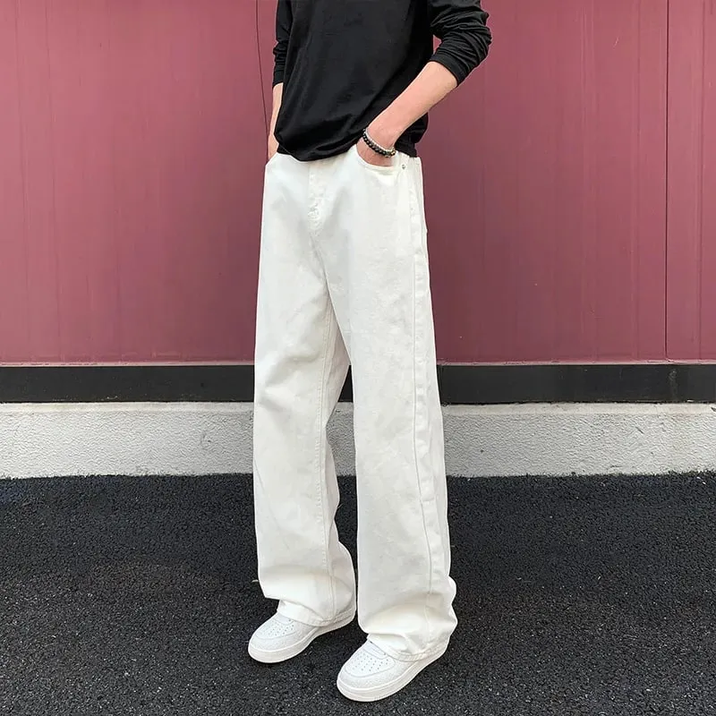 Baggy-Jeans für Herren, Retro-Stil, einfarbig, weiß, locker, weites Bein, Denim-Hose, Herren, lässig, täglich, Streetwear, gewaschene Herren-Jeanshose — image 12