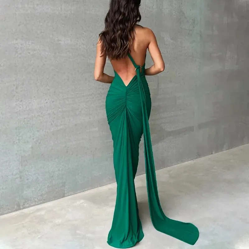 Hugcitar Nastavitelné poutko na šátek na jednom rameni Ruched Sexy Maxi Šaty Dámské Elegantní Y2K Streetwear Festival Outfit — image 13