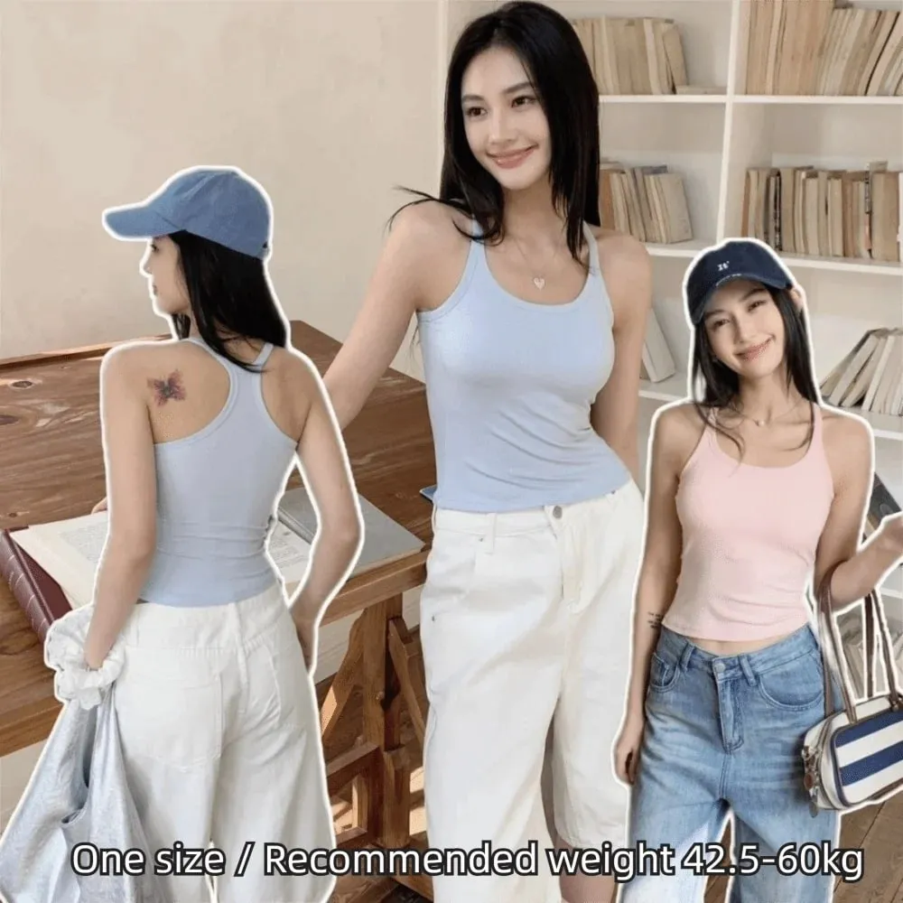 Rompi Berongga Tali Bahu Lebar Kamisol Kecil Payudara Punggung Berbentuk H Nyaman Tank Top Tipis Elastis Desain Ramping
