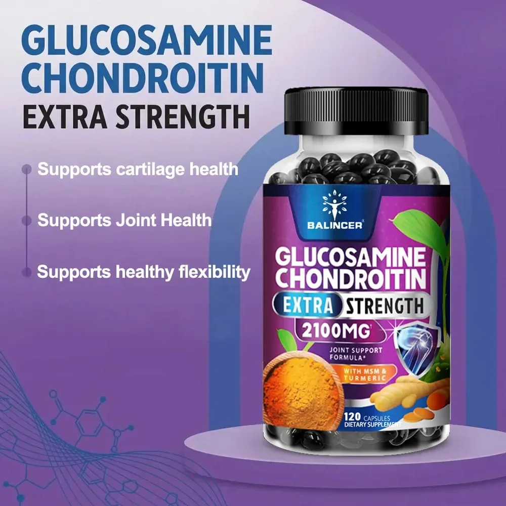 Glucosamine Chondroitin แคปซูลที่มีรากขมิ้นสำหรับสนับสนุนความเครียดบรรเทากระดูก & ภูมิคุ้มกันสุขภาพอาหารเสริม — image 2