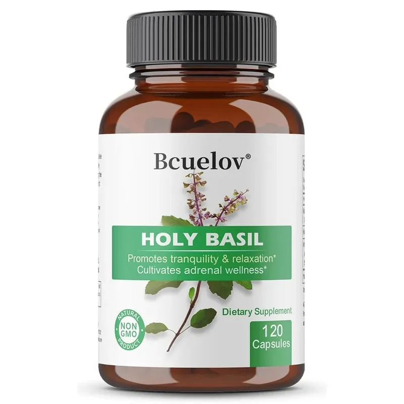 Holy Basil Tulsi Extract Capsules สนับสนุนต่อมหมวกไตภูมิคุ้มกันระบบทางเดินหายใจ & Daily Calm Wellness ความเครียดและความวิตกกังวลบรรเทา