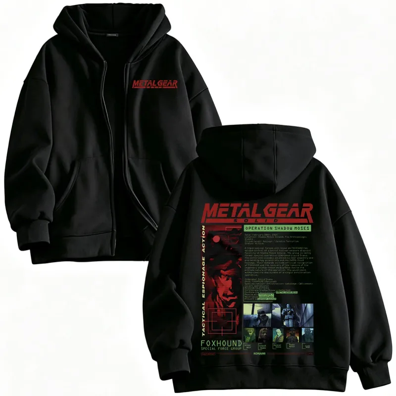 Metal Gear Solid MGS1 Solid Snake Game Zipper Hoodies Men's Women Clothing Fashion Gothic Zip Up Hooded Sweatshirts Jackets Coat — image 1