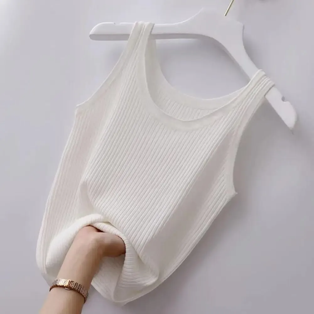2024 Polyester Sexy košilka bez rukávů Základní top Jednobarevné Letní Košilka Streetwear Trička Tričko Jarní Pletené Tílko Dámské — image 11