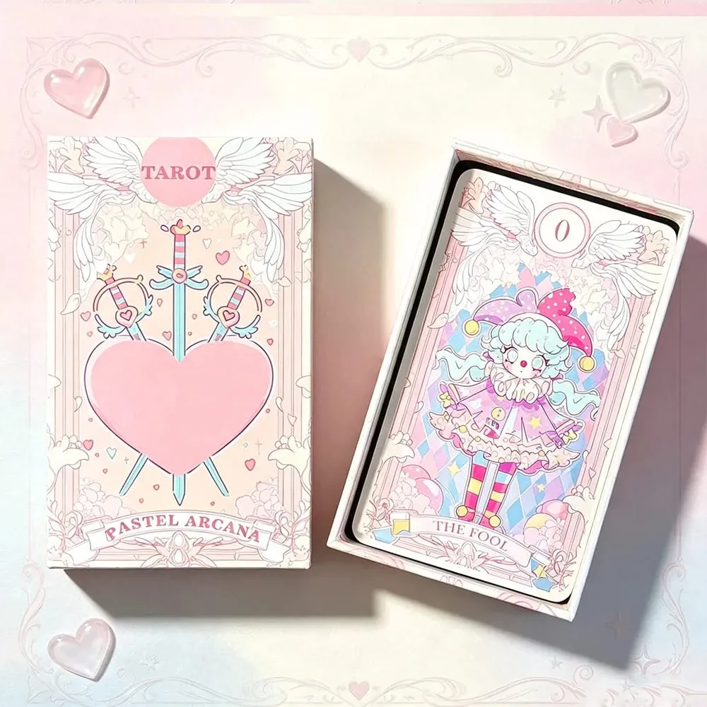 Mazzo di tarocchi rosa di grandi dimensioni da 78 pezzi Kawaii con guida - Illustrazione anime carina per il gioco da tavolo di divinazione del destino — image 3