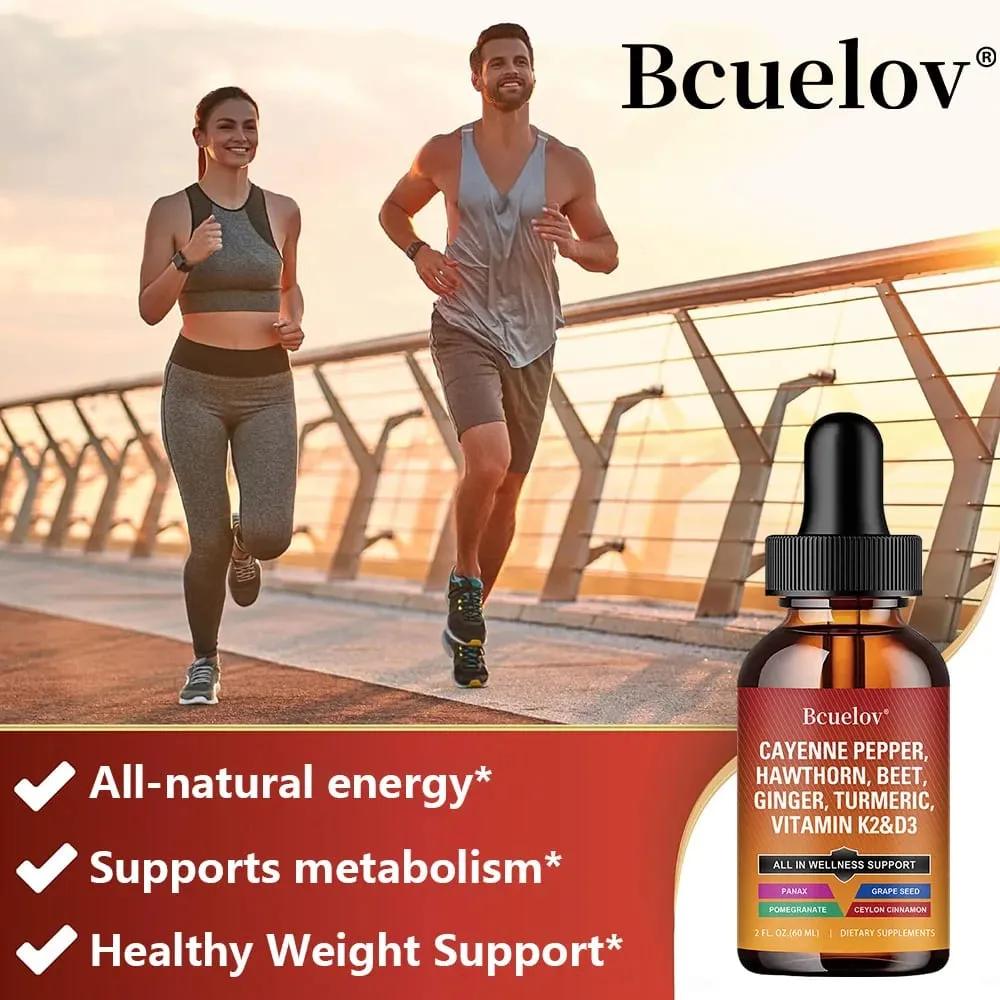 Cayenne Pepper Tekuté kapky + Hawthorn Vitamin D3 K2 Cejlonská skořice Kurkuma BIO doplněk k ženšenu pro zdraví střev — image 4