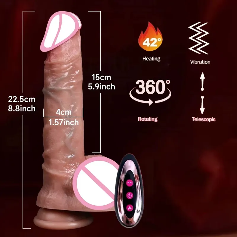 Pênis de pele realista empurrando vibrador remoto realista pênis com ventosa borracha artificial galo brinquedo sexual para mulher