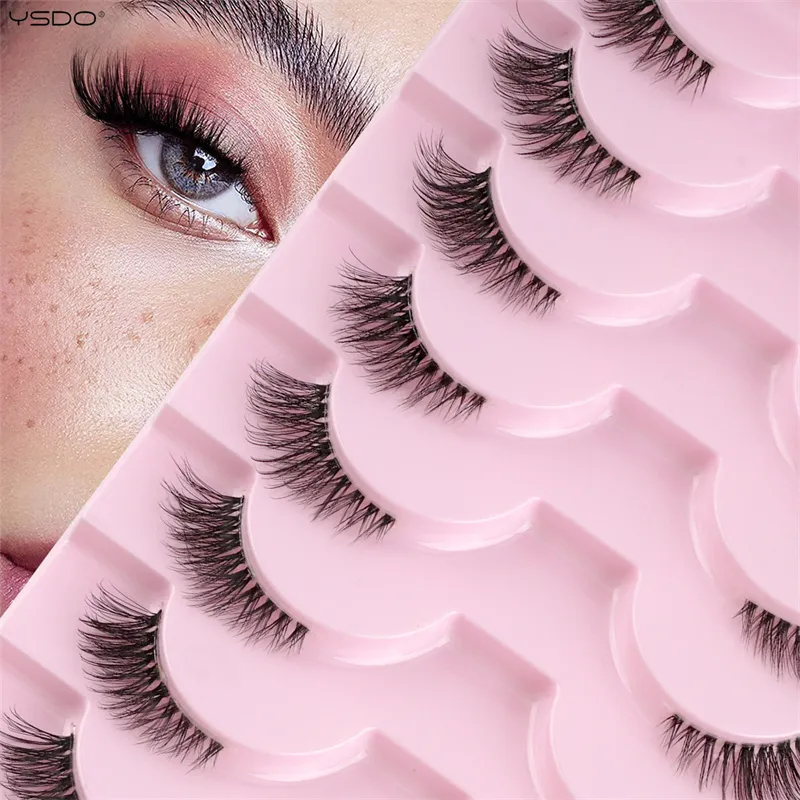 Mezze Ciglia Cat Eye Ciglia 3/5/10 Paia Ciglia Finte Soffici Morbide Aspetto Naturale Fascia Trasparente 3D Ciglia di Visone Estensione trucco