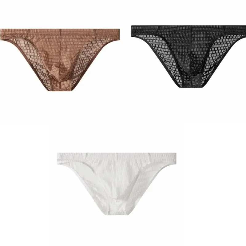 Atmungsaktive Herren-Slips mit niedriger Taille, transparent, ultradünn, aus Eisseide, Unterwäsche, Dessous, Netzhöschen, männlich, bequeme Passform — image 16